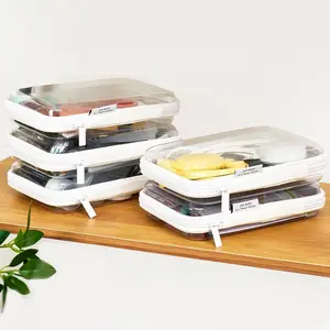 Clear Zipper Pouches Hard Shell - Transparent Storage Bins for  Organization - Stackable Zippered Pencil Case to Organize Playroom  Bin - TSA Approved Toiletry Bag Travel Bags for Toiletries