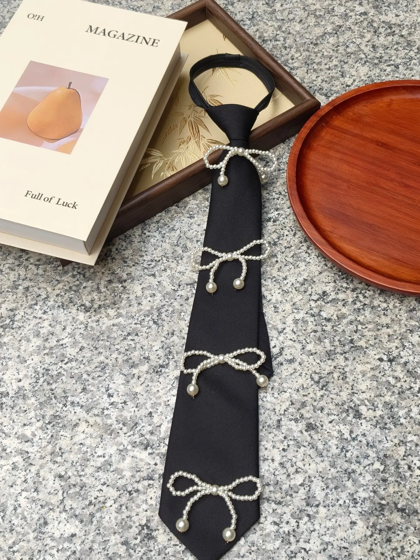 Original Elegant Commuter Style Tie, Adjustable Lazy Design, Pearl Bead Decoration, Perfect for Wedding, Office, Formal Events, Styling, Neck Tie