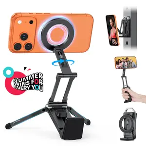 OMOTON TP02 Magnetic Phone Mount Aluminium Tripod Stand-Foldable Cellphone Stand with 360°Rotating Shaft, Adjustable Ring Grip, Selfie Stick Clamp, Hook features, Traveling/Desk Gadgets#DealsForYouDays