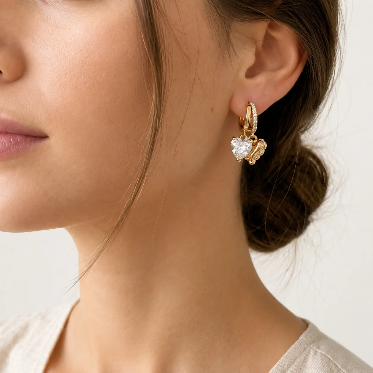Dearmay Gold Earrings for Women 14K Gold Plated Heart-Shaped Pendant Waterproof Hypoallergenic Gift for Girls