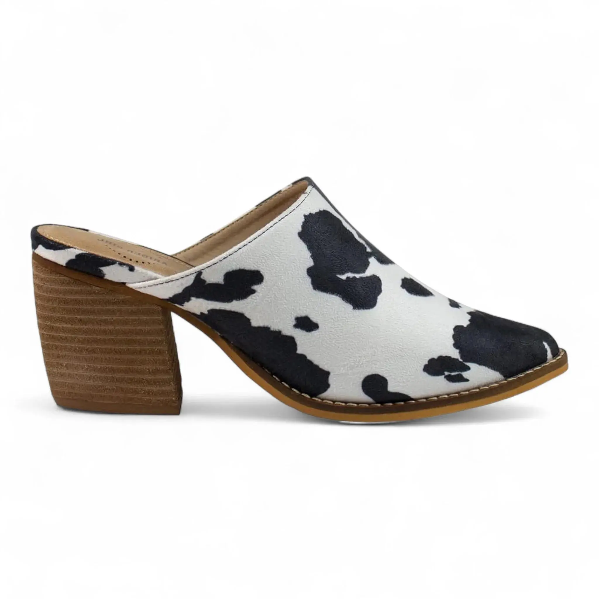Women's Cow Print Pointed-Toe Slip-On Mule Heels