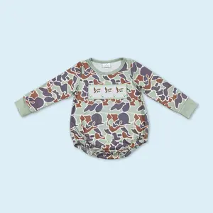 Embroidery  duck camouflage long sleeves baby kids hunting romper