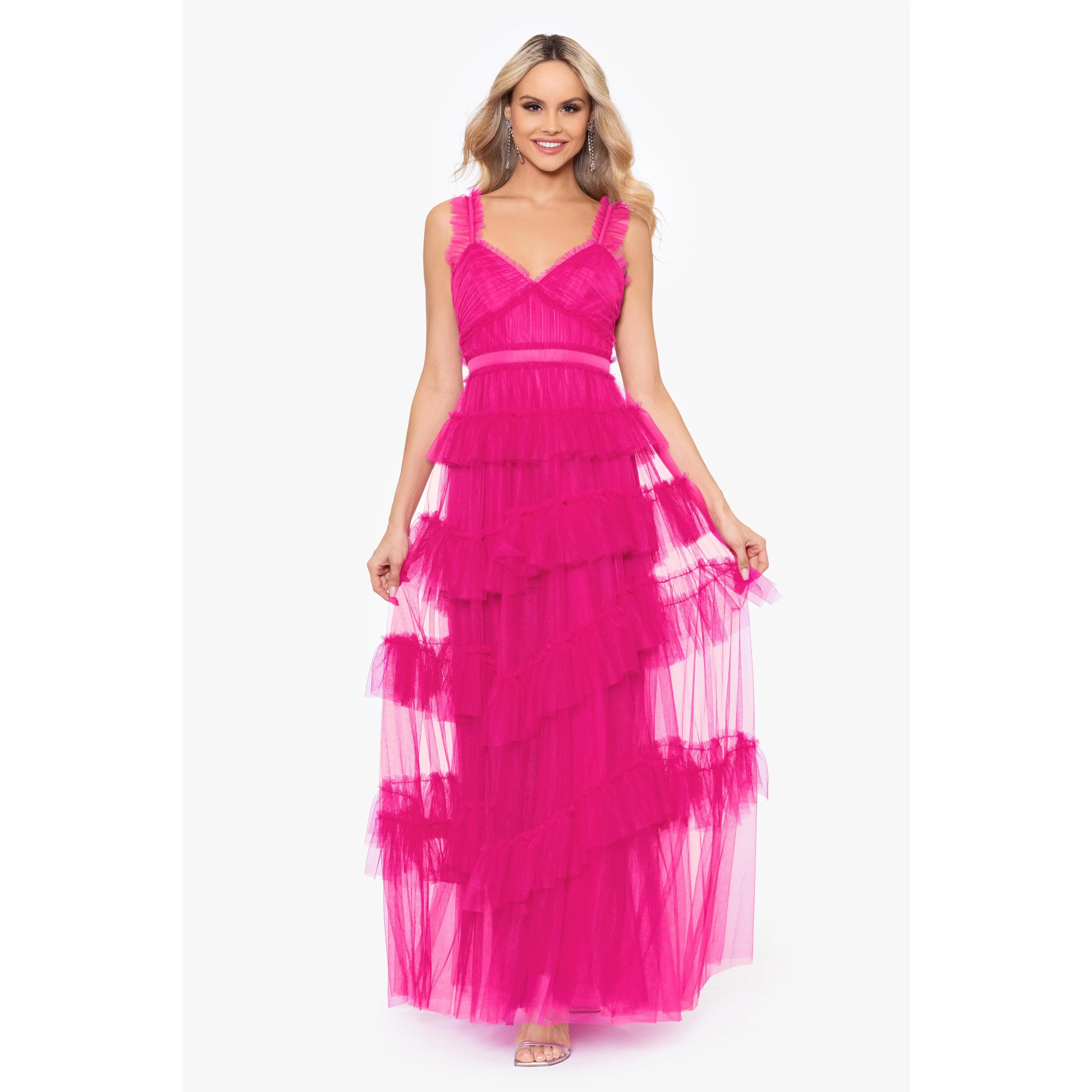 Betsy & Adam Ruffle Prom Dress A25697 - TikTok Shop Betsy & Adam Ruffle Prom Dress A25697 - TikTok Shop