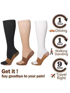 New Men Women Sports Breathable Compression Socks Outdoor Running Cycling Pressure Long Tube Fitness Socks, Fitted Plain Style, All Seasons, Athletic Socks