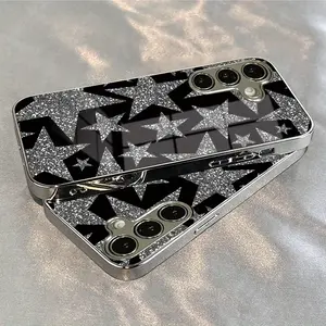 A Dazzling Silver Star Pattern Electroplated Tempered Glass Phone Case Suitable for Samsung for galaxy S25 PLUS, S24 PLUS, S24 Ultra, S23 Ultra, S23 PLUS, S23, S22 Ultra, S22 PLUS, S21 Ultra, S21, A05S, A14, A53, A34, A33, A35, A55, A22, A54.