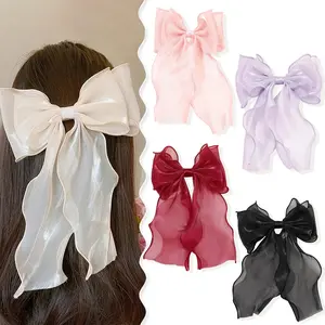 Elegant Bow Hair Clips with Light Ribbon Detail – 4 Random Styles