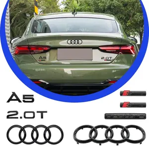 ABS Audi Models Car Front Hood Grill Emblem Rear Trunk Badge Sticker For Audi A5 2010-2019 4 Ring Logo A5 Sticker Quattro Sline Emblem 2.0T Letter Stickers Decoration Replaced Accessories