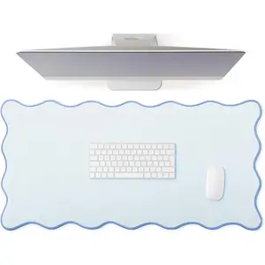Scalloped Large Desk Pad Cute Coquette Aesthetic Preppy Table Mat, Waterproof Nonslip Stitching Desk Mat for Makeup Gaming, Ideal 2026 Graduation Gift Blue 31.5 x 15.8 Inches