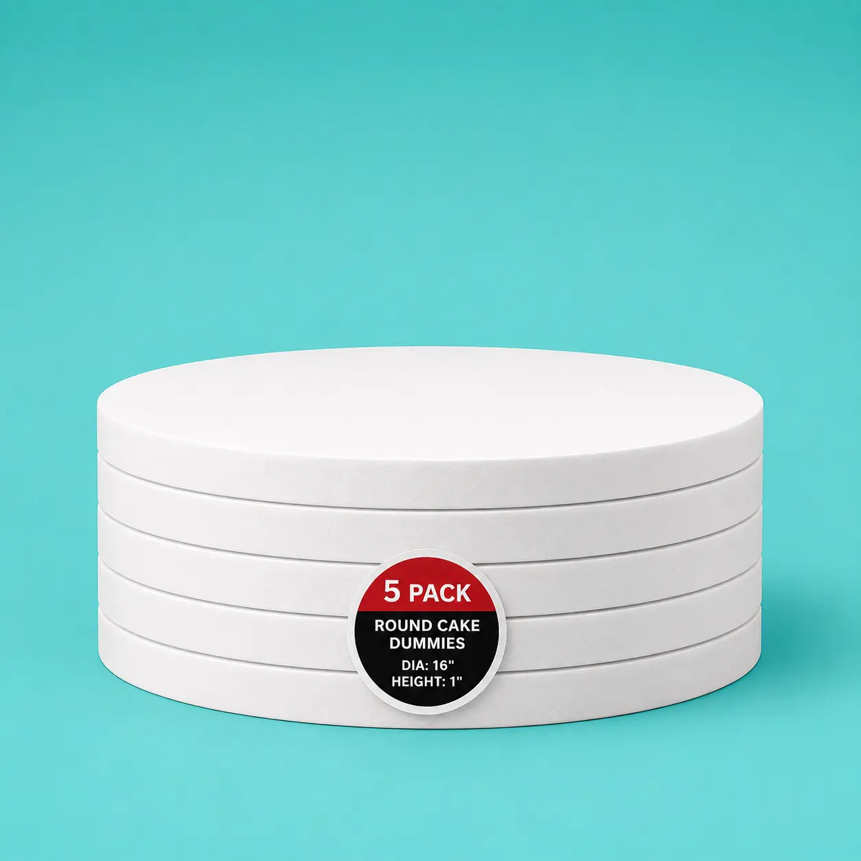 5-Pack Foam Round Cake Dummy Riser, 16in Diameter, 1in Tall, Free Shipping, Five