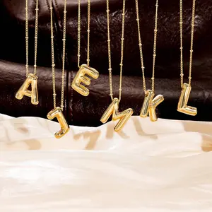 Tewiky Bubble Letter Necklace Gold for Women Trendy Dainty initial Layered Gold Initial Choker Pendant Necklaces for Women Personalised Winterfashion Gift
