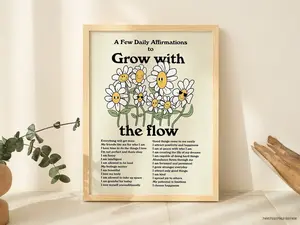 UNFRAMED Positive Selfcare Affirmations, Aesthetic Flowers Poster,  UNFRAMED Posters, Botanical UNFRAMED Wall Decor, Wooden, Aluminium Frame