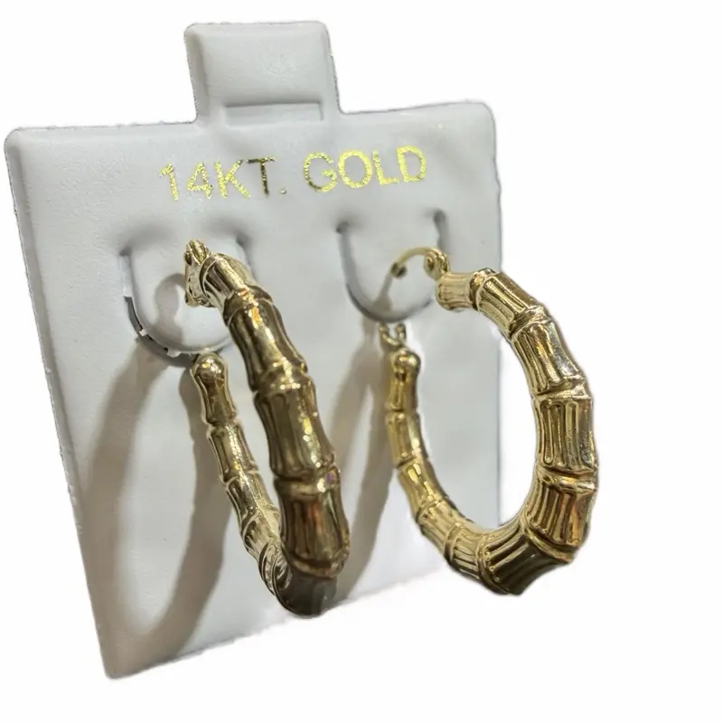Bamboo Hoops 14Kt Gold Classic Style Earrings