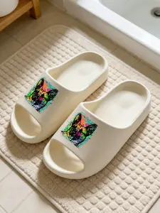 Colorful Graffiti German Shepherd Thick-Soled Slippers, Trendy Art Style Cloud Cushion Non-Slip Slides, Casual Indoor & Outdoor Couple Sandals