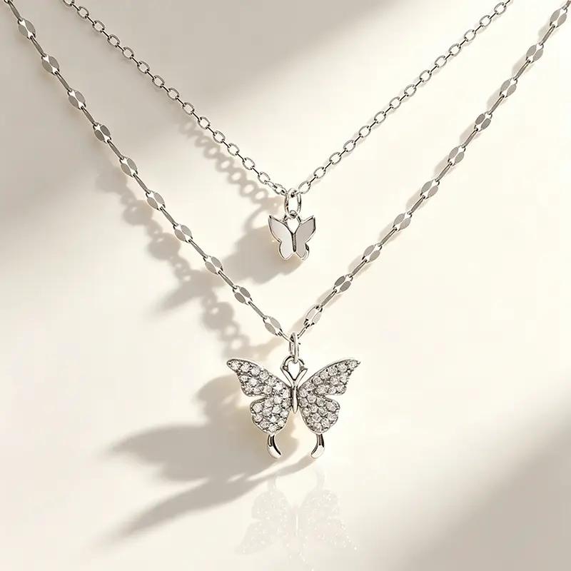 Women's Elegant Layered Butterfly Choker Necklace - Female Dainty Costume Jewelry, 10 * 8 * 3 Cm, 80g, Gift Item, Butterfly Motif, Casual, All Seasons
