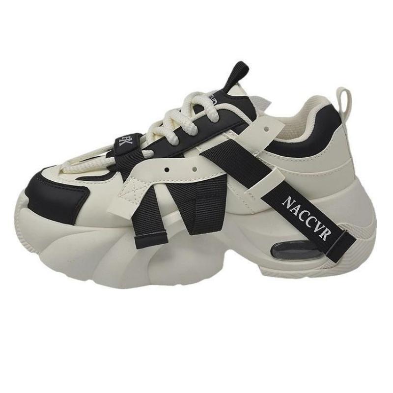 2025 Spring Thick-Soled Height-Increasing Dad's Shoes for Women, Unique Design, Versatile Sports Casual Sneakers Beige Black