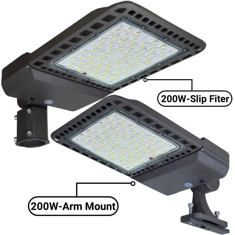 200W Power LED Shoebox Pole Light with Aluminum Body, 28000Lumen Dusk-to-Dawn Security Light, IP65 Rated Waterproof Floodlight, 100-277V 150° Beam Angle for Commercial Exterior Driveway Lighting