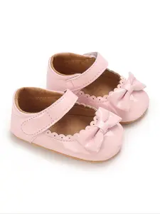 Baby's Cute Bow Decorated PU Leather Flat Shoes, Round Toe Shoes, Casual Comfortable Breathable Anti Drop Rubber Sole Shoes for Daily Wear, Newborn Infant Toddler Girls Shoes