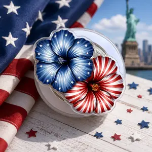 Patriotic Red White Blue Hibiscus Flower Magsafe Phone Grip - Magnetic Pop Socket & Kickstand - 4th of July USA Phone Accessory Gift
