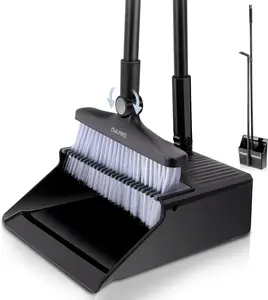 Broom and Dustpan Set Upgrade 52" Long Handle Broom with Stand Up Dustpan Combo Set for Office Home Kitchen Lobby Floor Use Dust pan and Broom Set