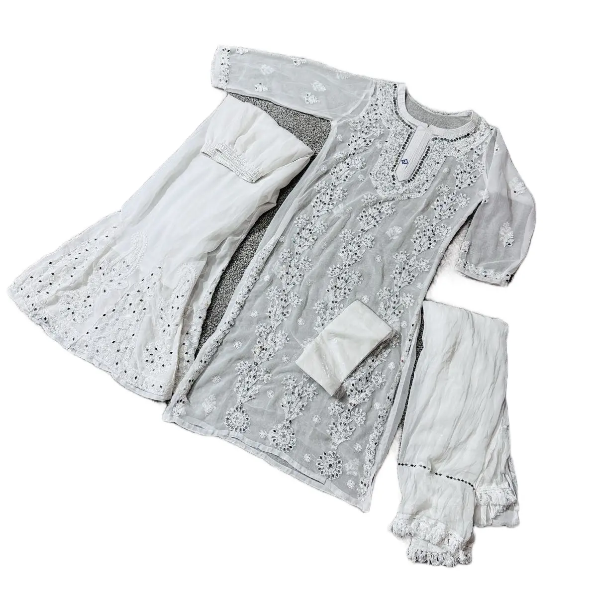 Women's Gorgette Mirror Lakhnavi Sarara Set - Traditional Dress for Casual Wear - Womenswear