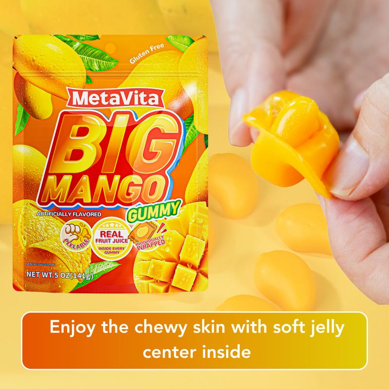 MetaVita Peelable Mango Gummy  | Real Fruit Juice | Individually Wrapped | Perfect for Halloween Treats