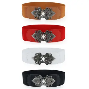 Women's Vintage Wide Elastic Belt Girdle Cinch Patterned Buckle Stretch Waistband