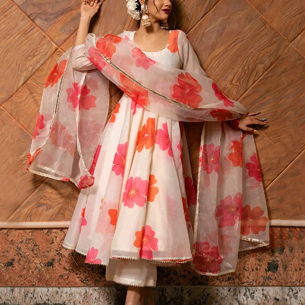 2 piec chiffon Anarkali  Summer Casual Womenswear Long Sleeve Dress