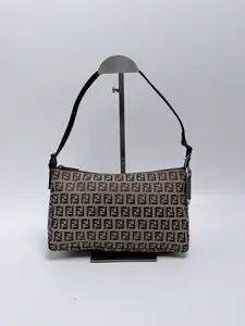 Pre-owned FENDI Canvas Shoulder Bags Vintage Zuka Pochette Shoulder Bag Hobo Handbag Brown SH381FD