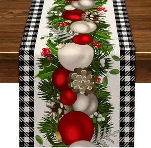 Black and White Gingham Christmas Table Runner - Home Kitchen Decor