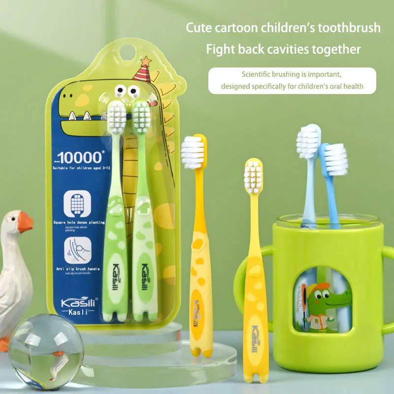 6-Pack Kids Dinosaur Toothbrush Set, Soft Nylon Bristles, Anti-Slip Handle, Gum Protection, Fine Head for Primary School Children 3-12 Years, Unisex, Home Dental Care