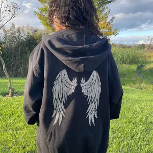 Black Full Zip Up Hoodie Y2k Hoodie Angel Wings Hoodie Oversized Hoodie Y2k Clothes Goth Grunge Hoodie Emo Clothes Gothic Clothes