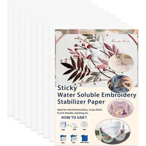 Sticky Water Soluble Embroidery Stabilizer Paper, 8 count 8.5"x11" Printable Embroidery Transfer Paper, Stick and Stitch Wash  Stabilizer, Medium Weight for Hand and Machine Embroidery