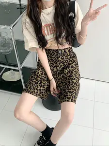 American-style Color-block Leopard Print Wide-leg Capri Pants for Women - High-waisted, Slimming and Casual Design for Summer