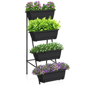 Raised Garden Bed 4 Tier Vertical Garden Planter Indoor Outdoor Raised Planter Box with Leg Elevated Herb Garden Planter for Flowers Vegetables Plants