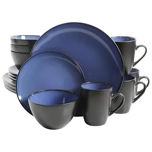 Gibson Soho Lounge Round Reactive Glaze Stoneware Dinnerware Set, Service for 4 (16pc), Blue, Soho Round.
