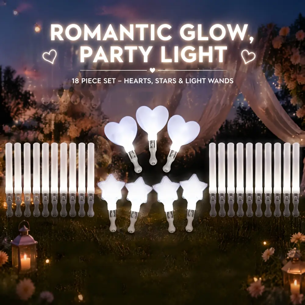 Micrency 20-Piece Unisex ABS Plastic White Glow Sticks Set - Star, Heart, Round Shapes, Festive Party Supplies for Weddings, Event Decor, Heart Glow Sticks - White 20Pcs, Parties
