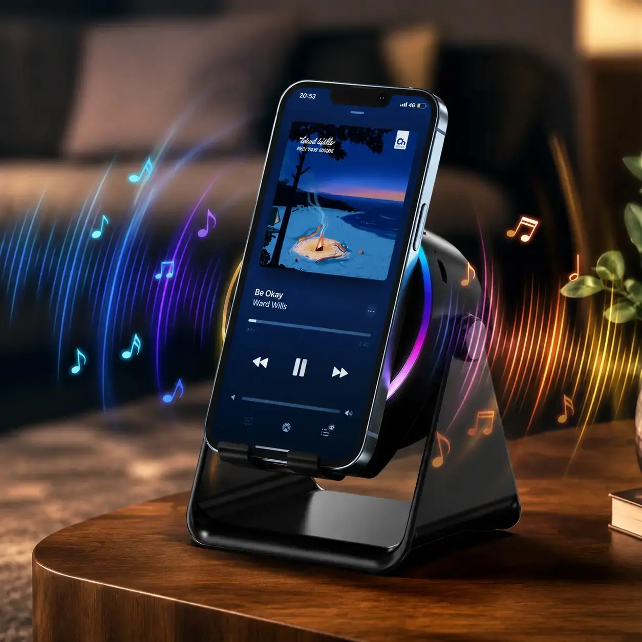 Wireless Induction Audio Speaker Stand, 5in1 Cellphone Holder, 3500mAh Rechargeable Emergency Power Bank,360° Adjustable Mobile Tablet Stand with Colorful Ambient Light.Compatible with entire iPhone lineup, Samsung&Android Gifts for Men Women SummerWins