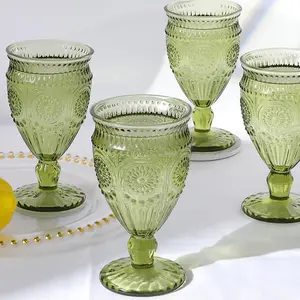 4 Pieces 12 oz Green Wine Glasses Vintage Colored Glass Goblets Drinking Glassware Set for Parties, Home, Weddings, Baby Showers