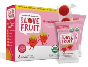 YOU LOVE FRUIT – All Natural Fruit Snacks, Healthy Snack Pack, Real Fruit! Gluten Free, Non GMO, Vegan, Fiber packed, Low Fat, Kosher, 0.5 oz Pouches (Pack of 6, Strawberry)