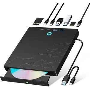 External CD/DVD Drive for Laptop, DVD Burner CD Reader for Laptop, 8-in-1 USB 3.0 Portable CD Players with SD/TF Ports, External Disk Drive Optical for MacBook Windows 11 10 count Linux OS