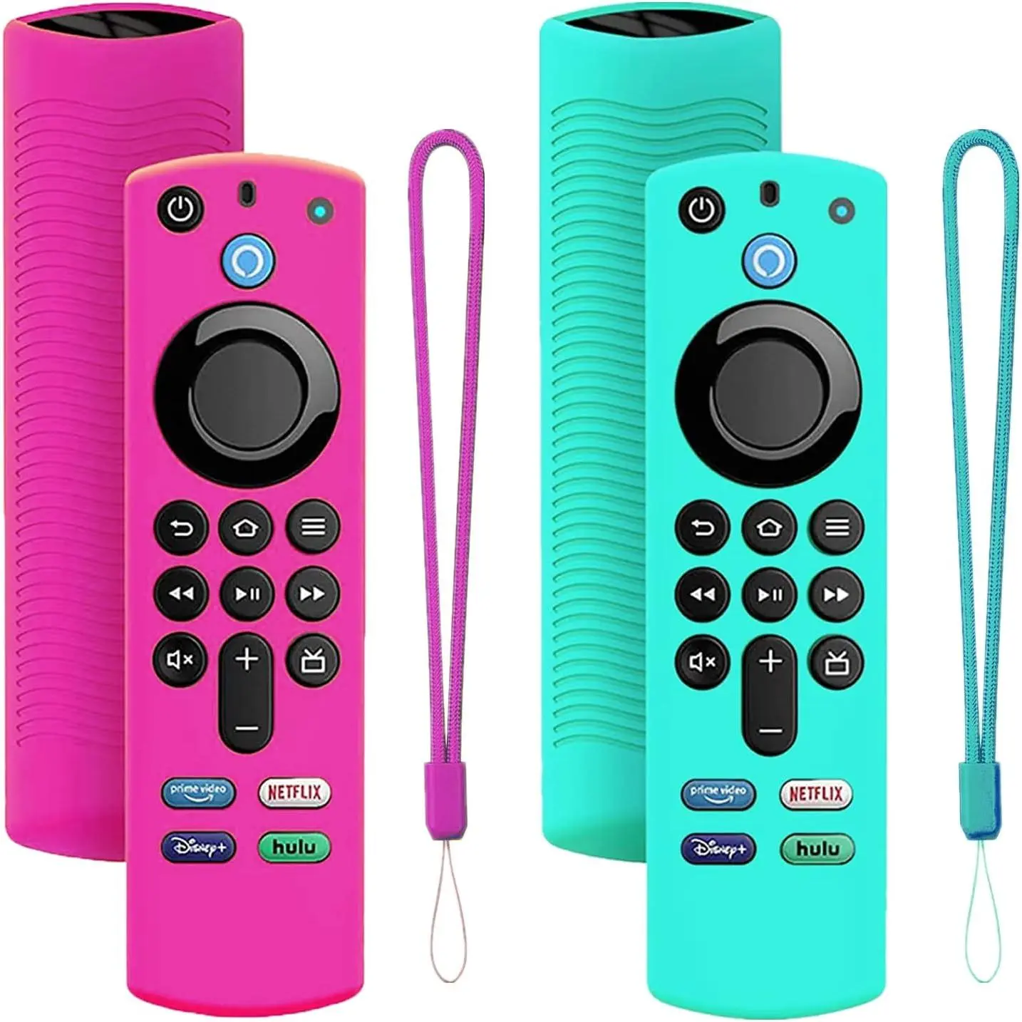 2Pack Remote Cover for Firetvstick 4K Max (3rd Gen) 2021, Protective Case Compatible with Firetv4k TV Stick Alexa Voice Remote Control with Lanyards,Anti-Slip,Shockproof(Rose Red&Sky Blue)
