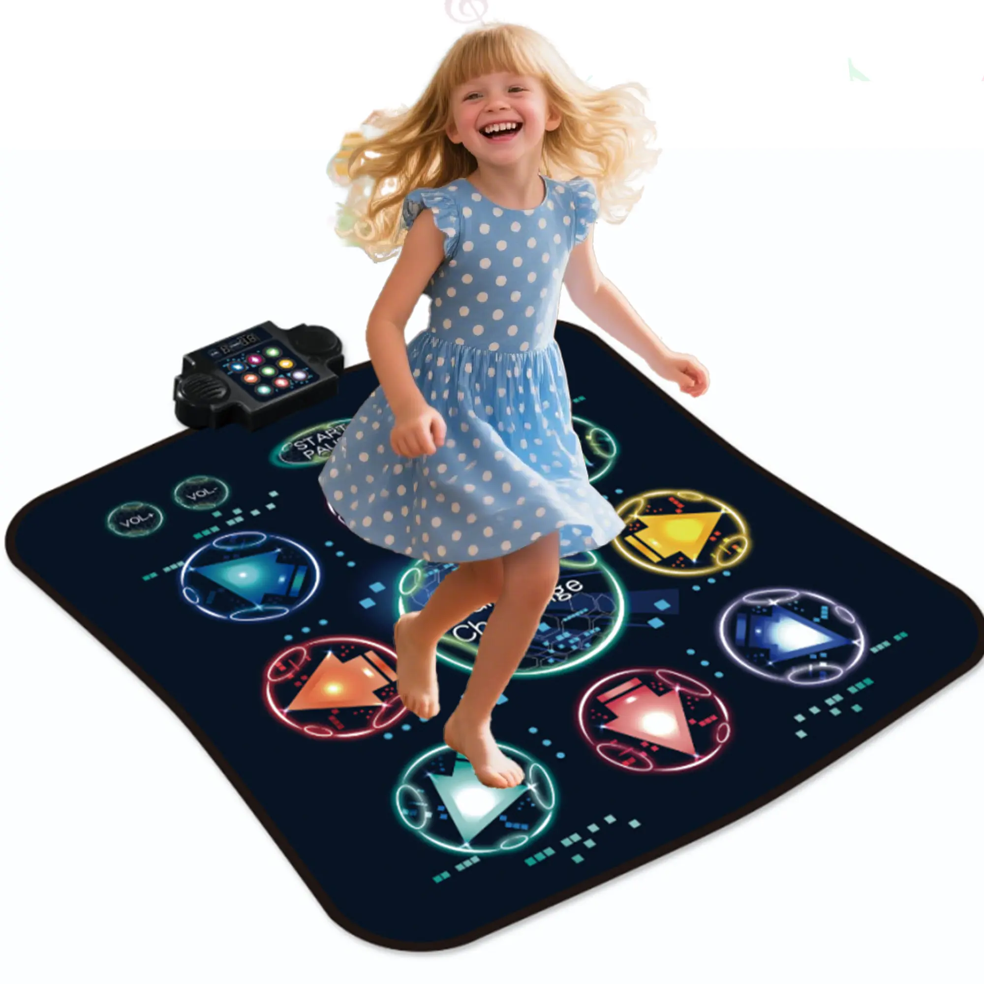 Kids' Unisex Vinyl Padded Soft Dance Mat (Ages 3-12) - Portable Electric Toy Gift with 8 Music Keys, LED Lights, 7 Adjustable Volumes, 3 Fun Modes, Slip-Safe Footing, Enhances Coordination, Family Bonding, Indoor & Outdoor Use