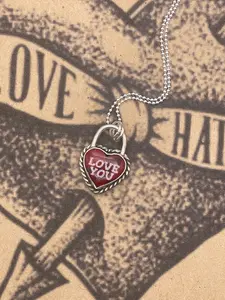 Rain-Small Bloody Basin Jasper Love You Heart Faux Lock Pendant