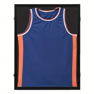 Jersey Wooden Frame Display Case -Shadow Box with 98% UV Protection Acrylic and Hanger for L or XL Baseball Basketball Football Hockey Sport Shirt and Uniform (Black, 2 Packs)