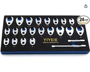 3/8" Drive Crows Foot Wrench Set, 24PCS Flare Nut Crowfoot Wrench Set, Metric & SAE, 8-22mm & 5/16"-7/8", CR-V Steel, Crows Feet Wrench Set with 2 Extension Bars, Line Wrench Set with EVA Foam wrenches