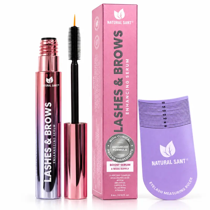Lashes & Brows Enhancing Serum with Peptides | Lightweight Lash & Brow Care | 6 ml - Natural Sant  Cosmetic Brush Gentle