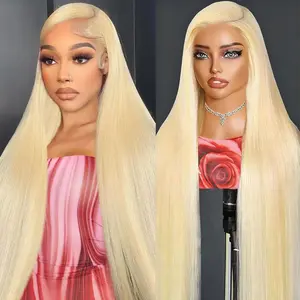 13x6 Bone Straight 613 Blonde HD Lace Frontal Wig 20-38 Inch  Pre Plucked Full Density 613 Human Hair Wigs for Black Women