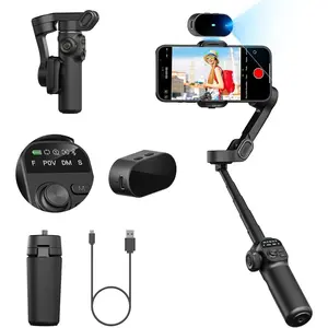 Gimbal Stabilizer for Smartphone,NO APP Tracking,20CM Extension Rod,Face & Object Tracking stabilizer for iPhone & Android,3-Axis OLED Gimbal for Video Recording- Smart X2AI Black