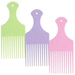 Hair Picks for Women, 3 Pcs Hair Pick Comb Plastic Wide Tooth Afro Picks for Women Curly Detangling Hairstyling Tools (Macaron Color)