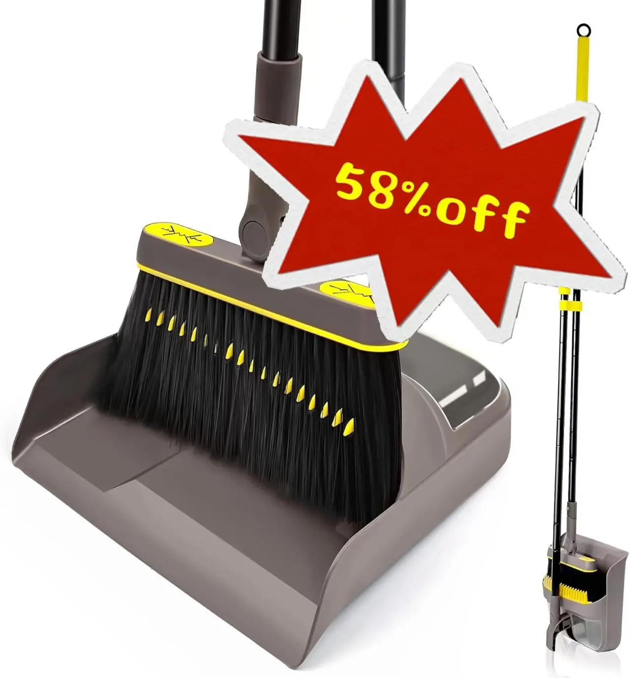 JEHONN Broom and Dustpan Set for Home, 54 inches Long Handle Lightweight 180 Degree Rotating Sweeping Brush Indoor, Upright Foldable Dust Pan with Comb Teeth for Home Room Kitchen Office Lobby